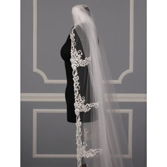 St. Pucchi M9339 Diamond White Silver Chapel Length Tulle Wedding Bridal Veil